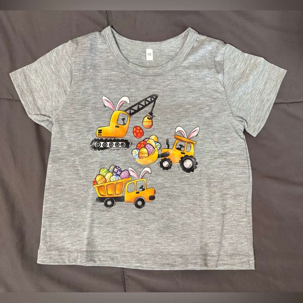Toddler Digger Construction Easter Egg Gray T-Shirt Euro 90/USA 2T NEW